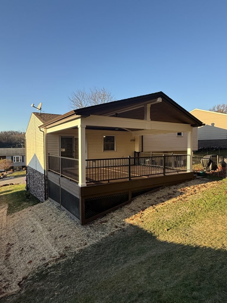 Completed deck walkthrough with homeowner and contractor checking finish details